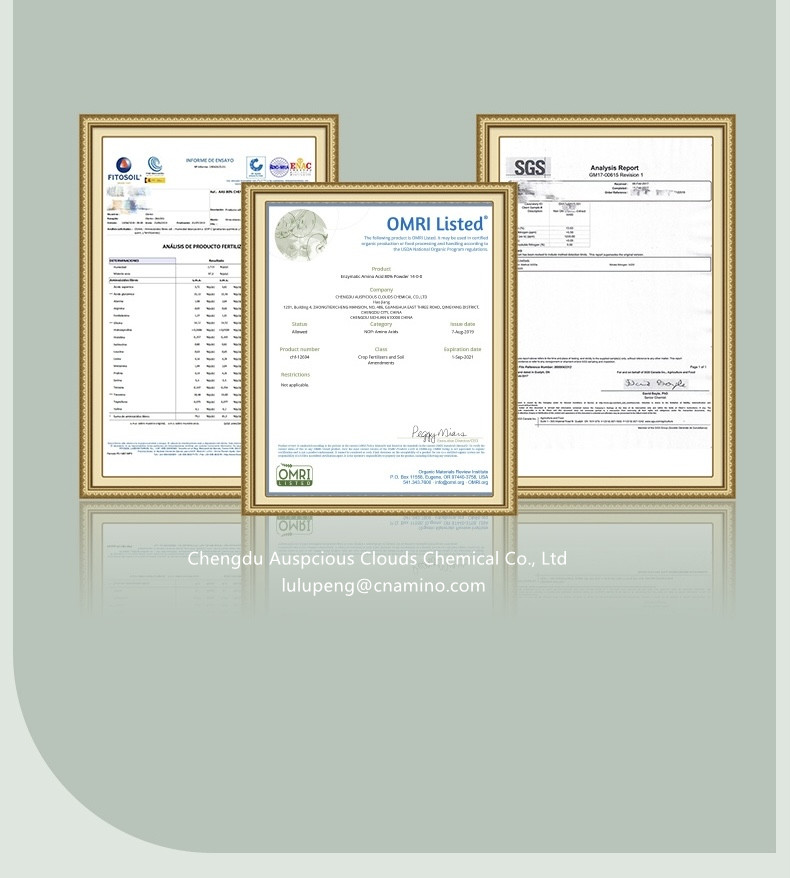 Amino acid fertilizer manufacturer certificate